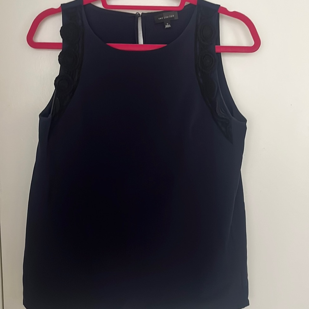 The Limited navy lace trim sleeveless blouse